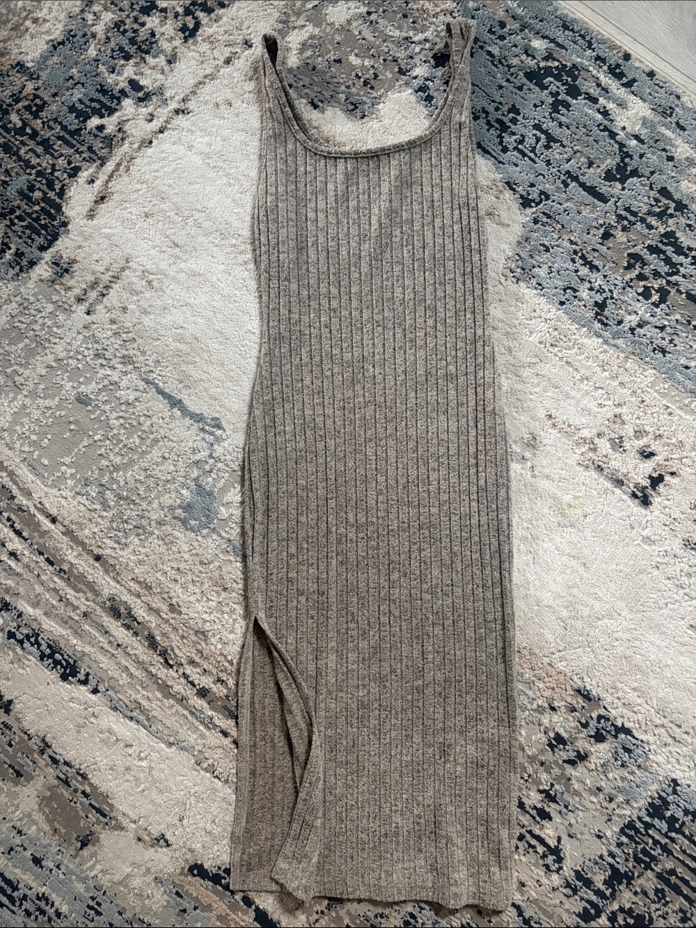 Ribbed Knit Tank Midi Dress - Taupe